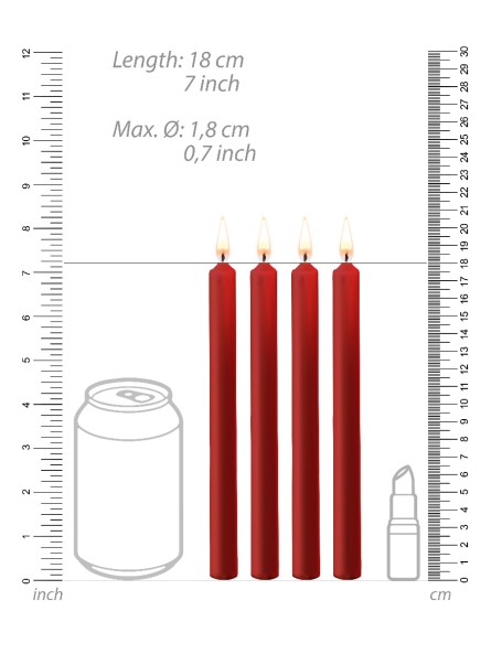 Teasing Wax Candles Large 4-Pack Red - Czerwony Zestaw Długich Świec Do Bdsm Ouch! by Shots