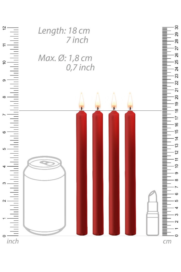 Teasing Wax Candles Large 4-Pack Red - Czerwony Zestaw Długich Świec Do Bdsm Ouch! by Shots