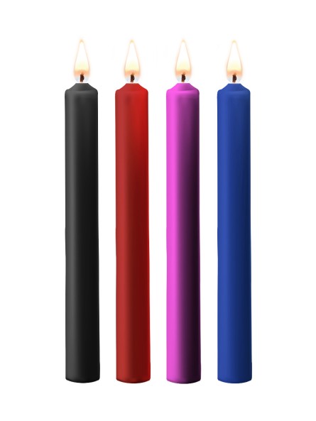 Teasing Wax Candles Large 4-Pack Mixed Color - Wielokolorowy Zestaw Długich Świec Do Bdsm Ouch! by Shots