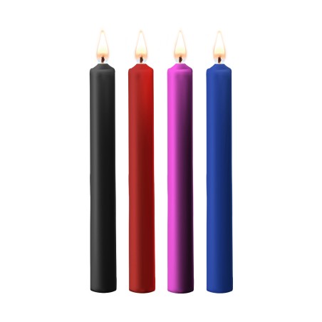 Teasing Wax Candles Large 4-Pack Mixed Color - Wielokolorowy Zestaw Długich Świec Do Bdsm Ouch! by Shots