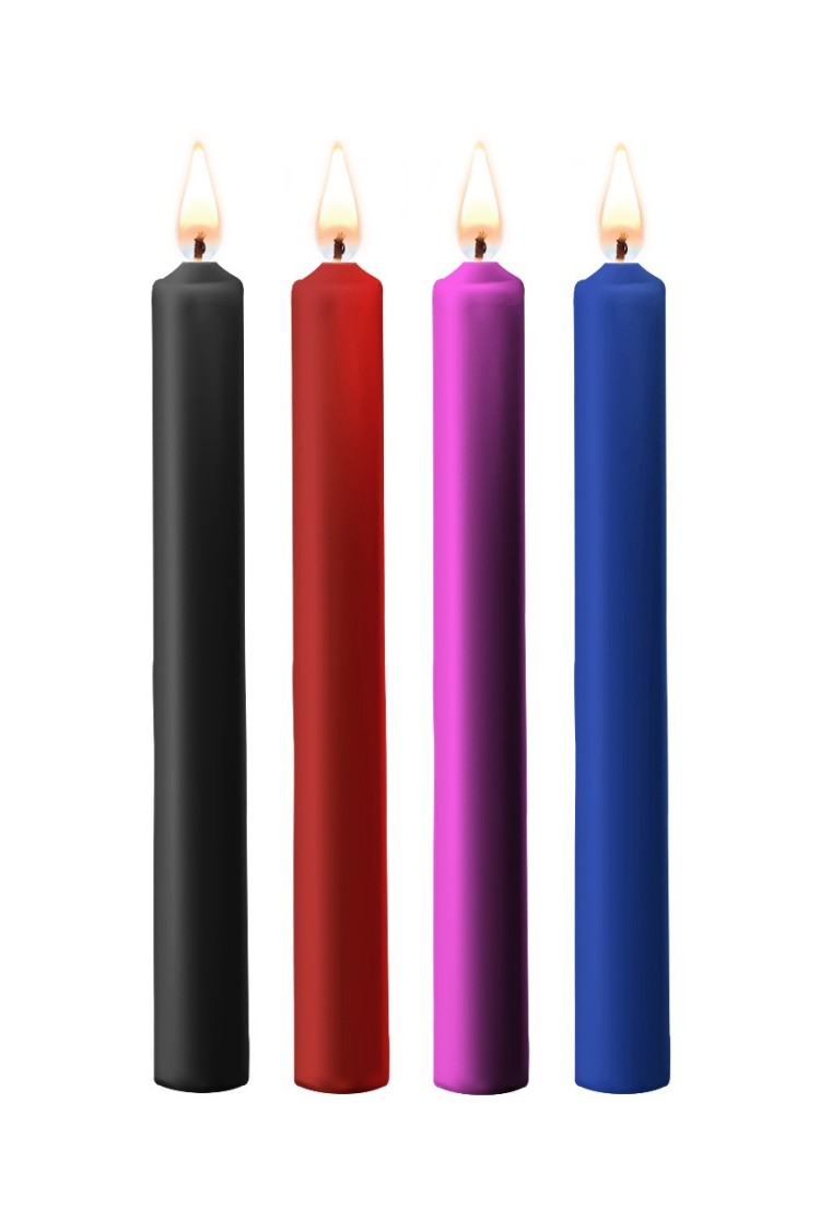 Teasing Wax Candles Large 4-Pack Mixed Color - Wielokolorowy Zestaw Długich Świec Do Bdsm Ouch! by Shots