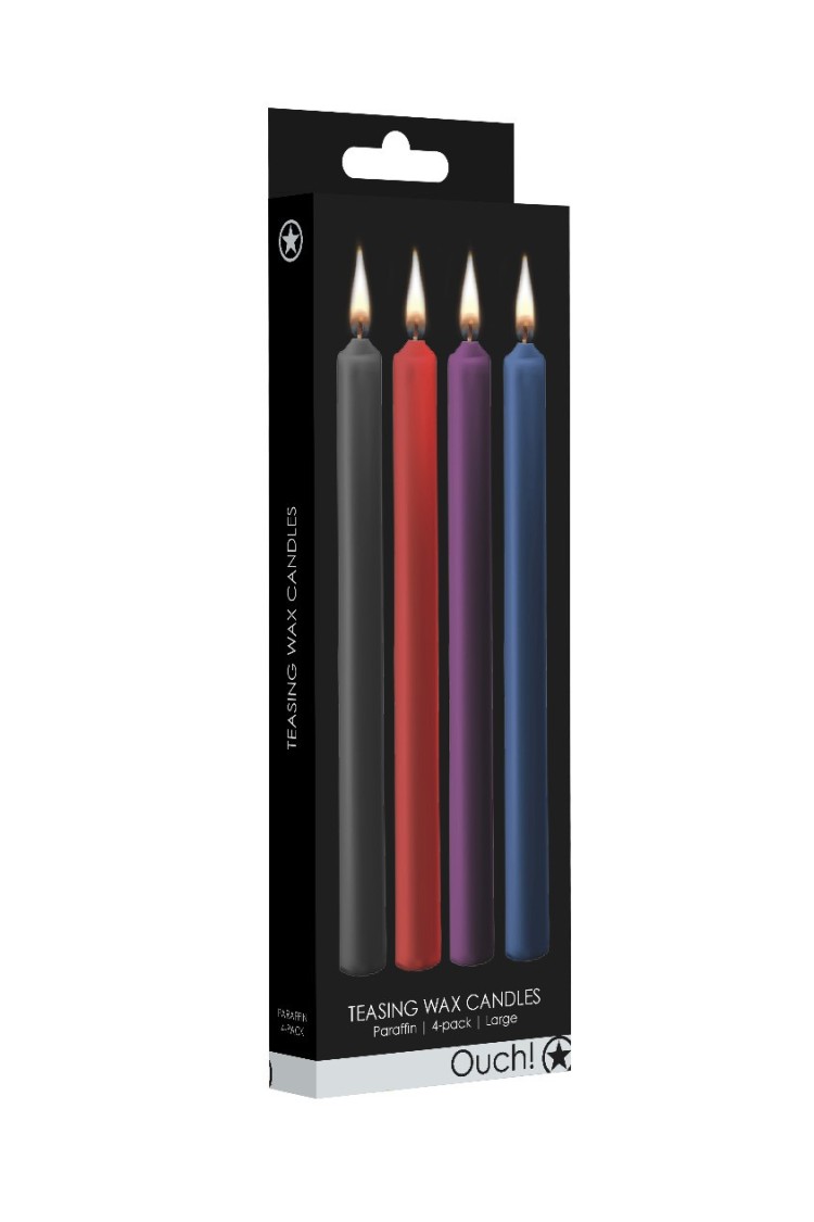 Teasing Wax Candles Large 4-Pack Mixed Color - Wielokolorowy Zestaw Długich Świec Do Bdsm Ouch! by Shots