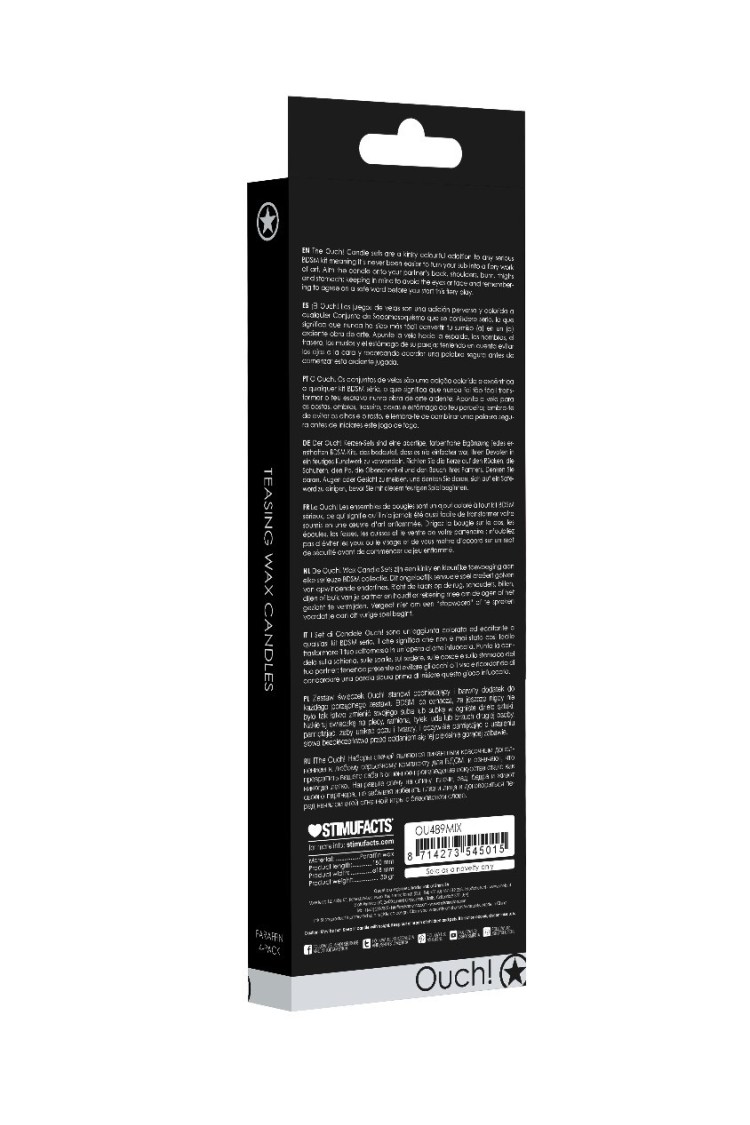 Teasing Wax Candles Large 4-Pack Mixed Color - Wielokolorowy Zestaw Długich Świec Do Bdsm Ouch! by Shots