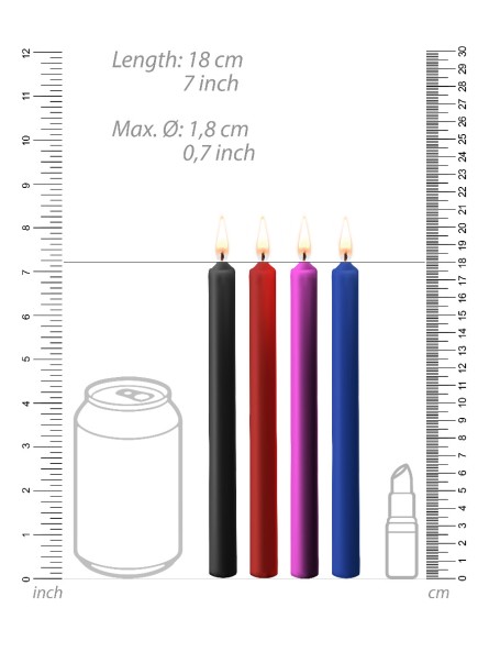 Teasing Wax Candles Large 4-Pack Mixed Color - Wielokolorowy Zestaw Długich Świec Do Bdsm Ouch! by Shots