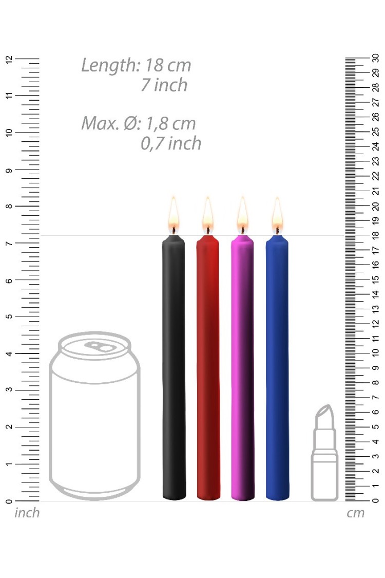 Teasing Wax Candles Large 4-Pack Mixed Color - Wielokolorowy Zestaw Długich Świec Do Bdsm Ouch! by Shots