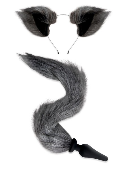Zestaw Lis Korek Analny I Uszy Plug Grey Fox Tail Set Whipsmart