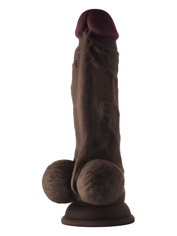 Dildo Na Przyssawce Dong With Balls Mahogany Shaft