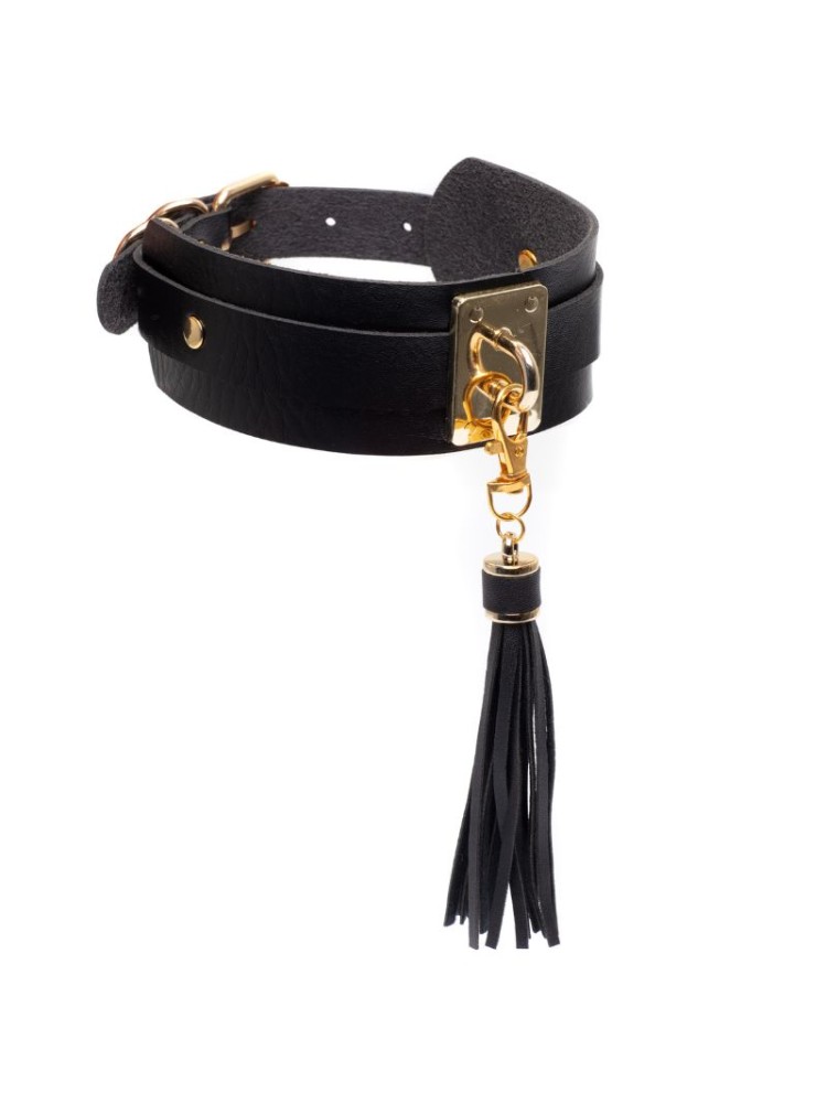 Obróżka Z Chwostem Teasing Tassel Collar Black/Gold Kinky Diva