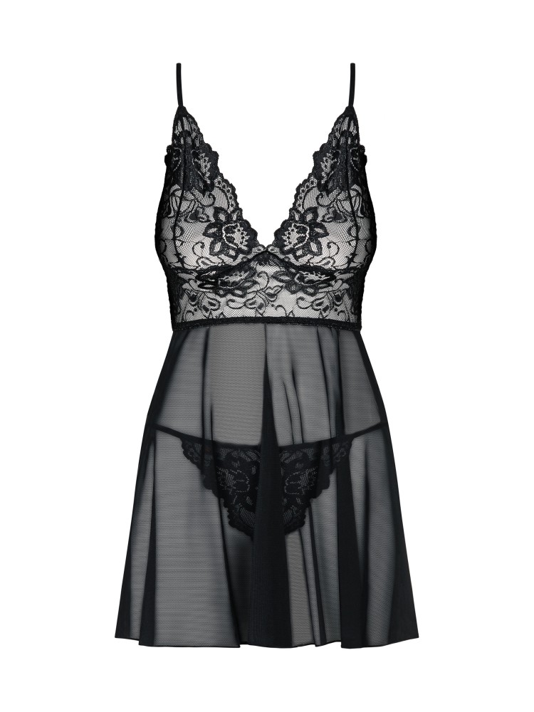 Idillia Babydoll Ze Stringami Czarna L/Xl Obsessive