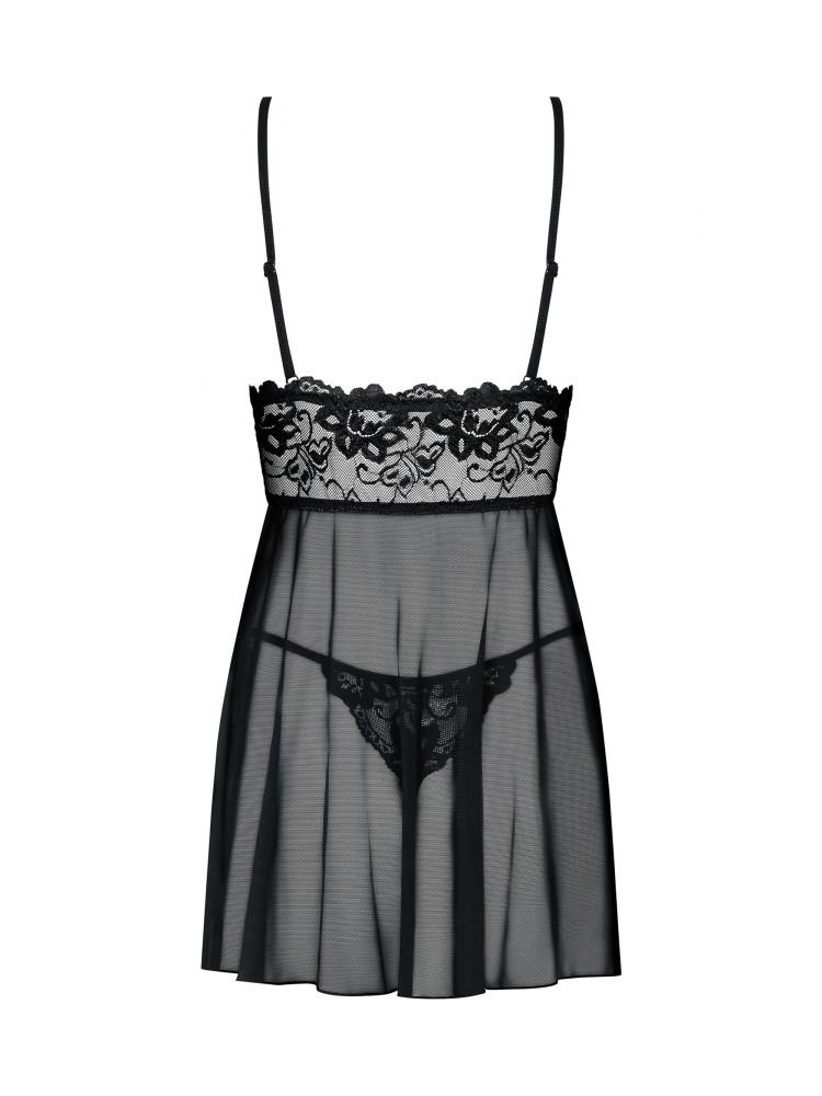 Idillia Babydoll Ze Stringami Czarna L/Xl Obsessive