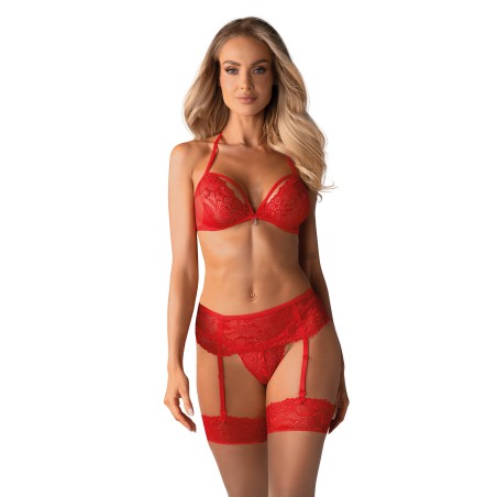 838-Seg-3 Komplet 3-Częściowy Czerwony S/M Obsessive