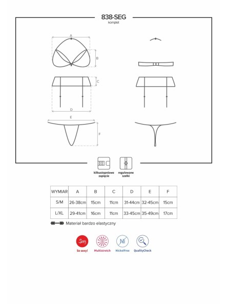 838-Seg-3 Komplet 3-Częściowy Czerwony S/M Obsessive