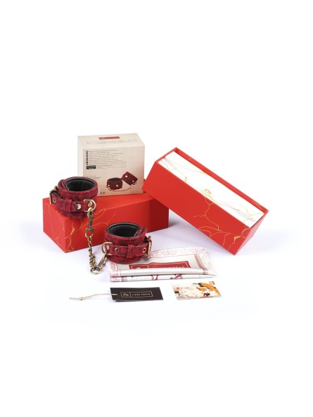 Kinbaku Ukiyoe Red Rosy Lamb Leather Ankle Cuffs Liebe Seele