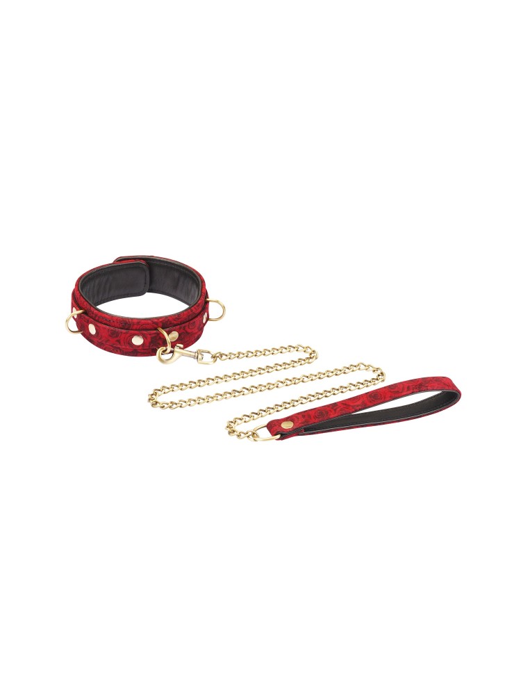 Kinbaku Ukiyoe Red Rosy Leather Collar And Leash Liebe Seele