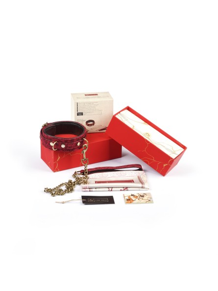 Kinbaku Ukiyoe Red Rosy Leather Collar And Leash Liebe Seele