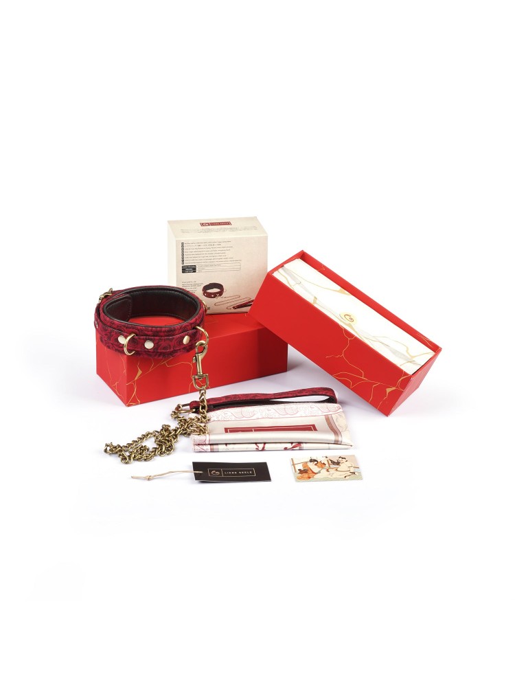Kinbaku Ukiyoe Red Rosy Leather Collar And Leash Liebe Seele
