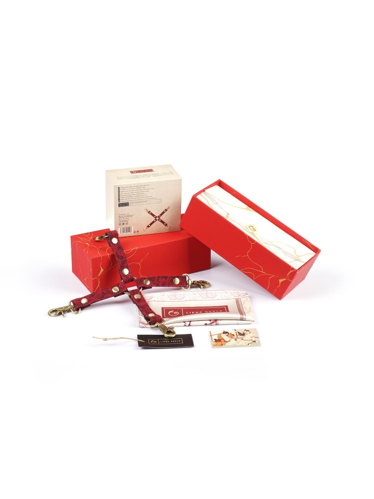 Uprząż Kinbaku Ukiyoe Red Rosy Leather Hogtie Liebe Seele