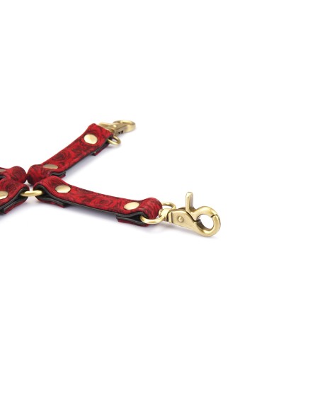 Uprząż Kinbaku Ukiyoe Red Rosy Leather Hogtie Liebe Seele