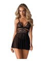 838-Bab-1 Babydoll Ze Stringami Czarny S/M Obsessive