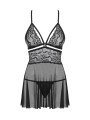 838-Bab-1 Babydoll Ze Stringami Czarny L/Xl Obsessive