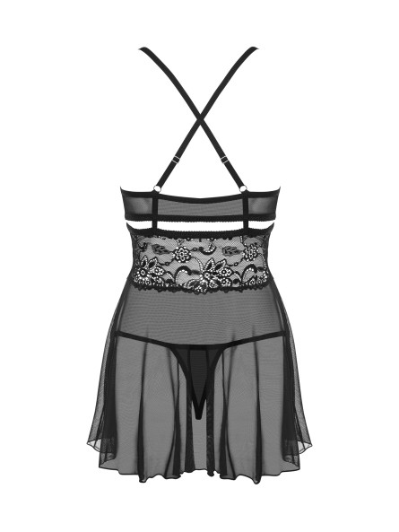 838-Bab-1 Babydoll Ze Stringami Czarny L/Xl Obsessive