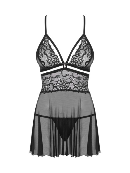 Babydoll Ze Stringami Czarny 2Xl/3Xl Obsessive