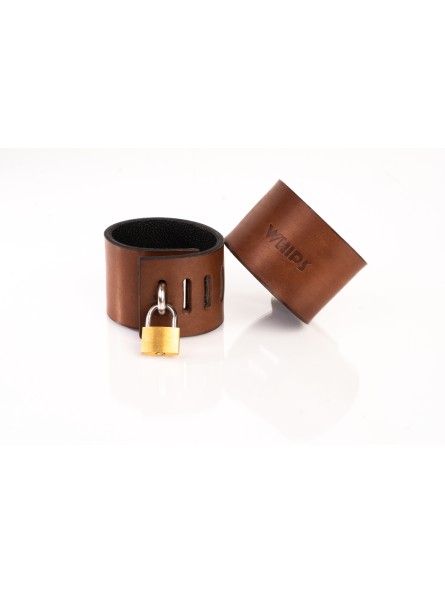 Kajdanki z kłódką brązowe S Primal Bond Whips