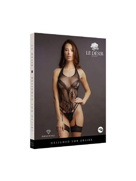 Body Crotchless Rhinestone Halter Teddy Black Le Desir