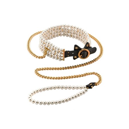 Obroża BDSM Luminious Pearl Leash And Collar Guilty Pleasure