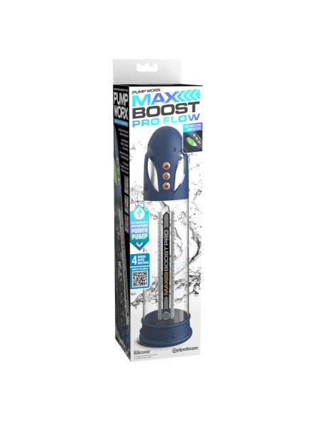 Pompka do penisa Max Boost Pro Flow - Blue/Clear Pump Worx