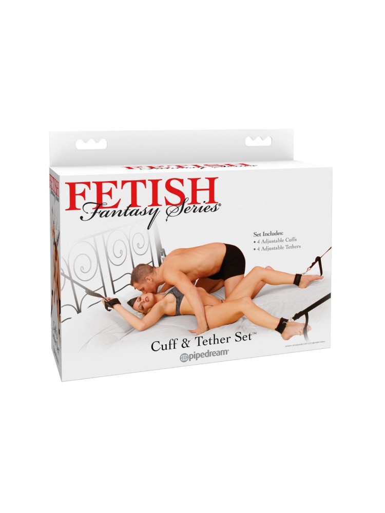 Zestaw do krępowania Cuff & Tether Set - Black Fetish Fantasy Series