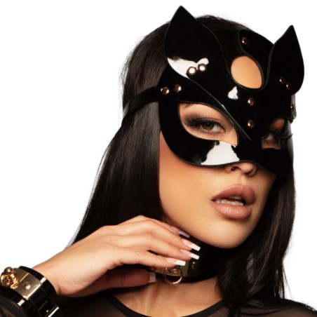 Maska na oczy High Gloss Cat Mask Deluxe Black/Gold Kinky Diva