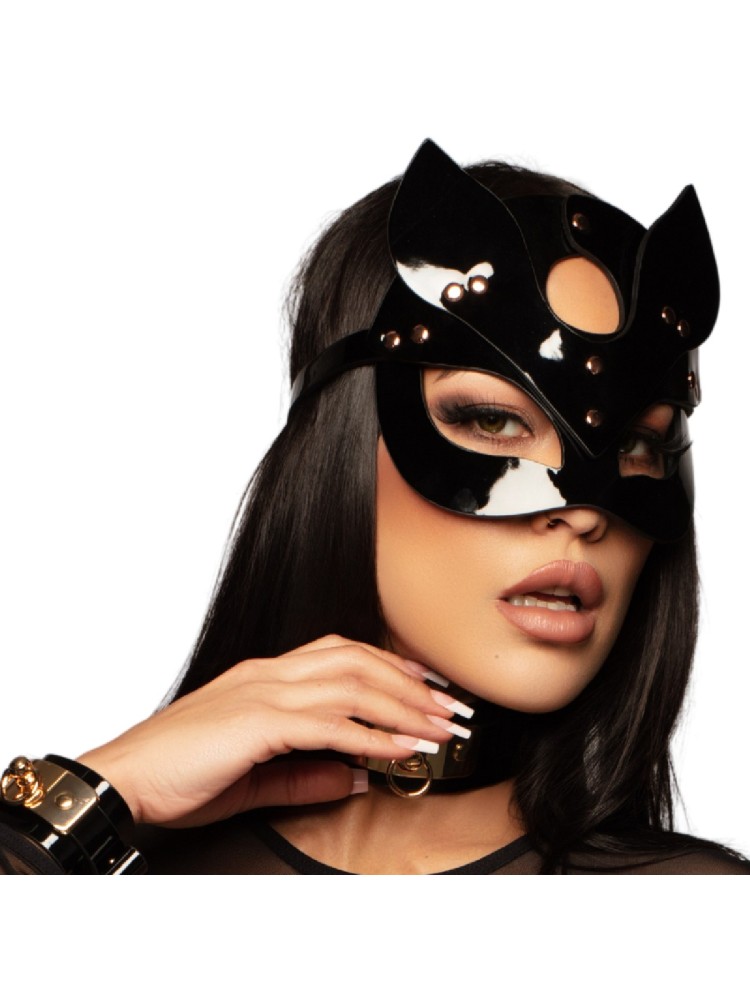 Maska na oczy High Gloss Cat Mask Deluxe Black/Gold Kinky Diva
