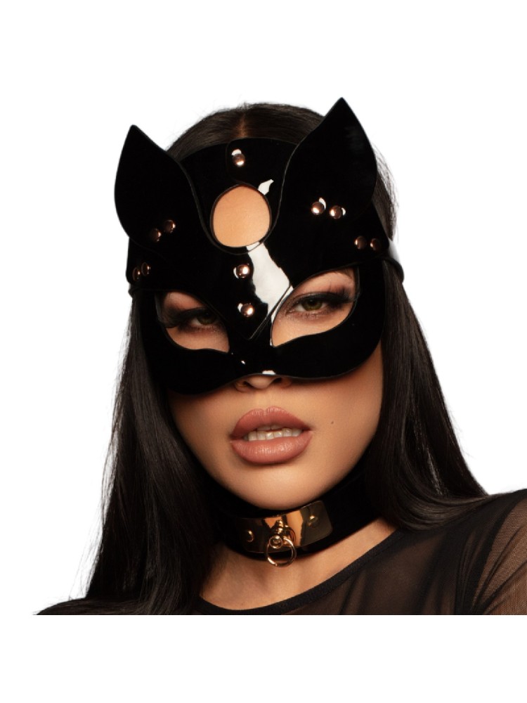 Maska na oczy High Gloss Cat Mask Deluxe Black/Gold Kinky Diva