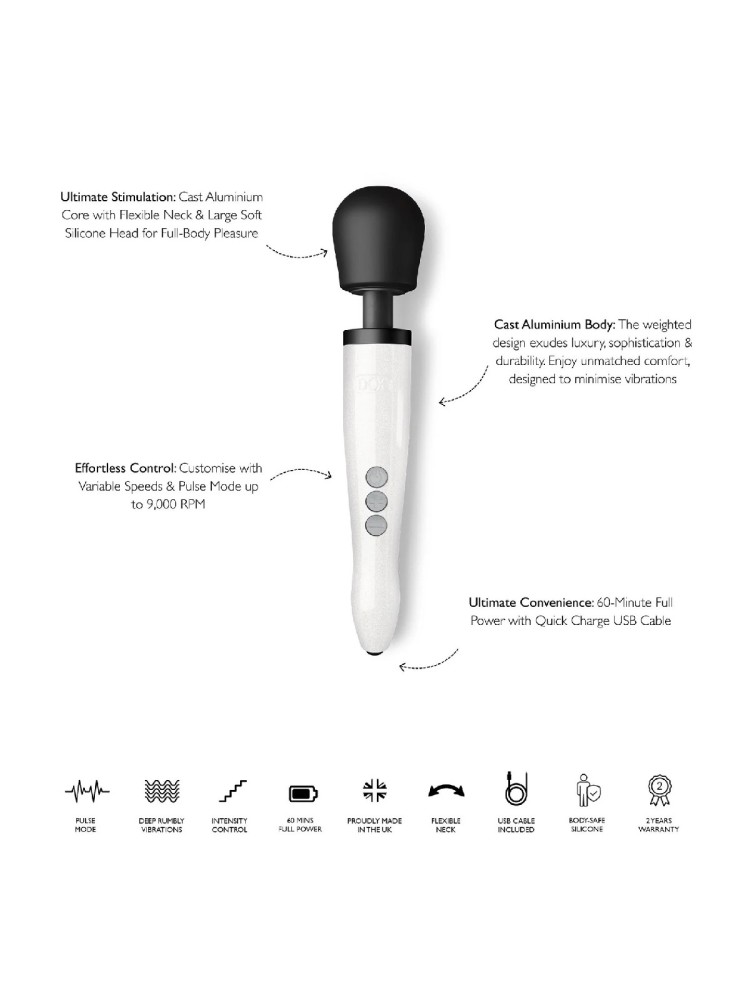 Wibrator różdżka Die Cast R Rechargeable Wand Massager White Doxy