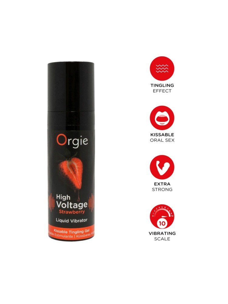 Wibrator w płynie High Voltage Strawberry 15ml Orgie