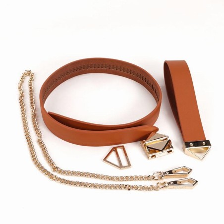 Obroża ze smyczą Collar With Leash Set Brown LOCKINK