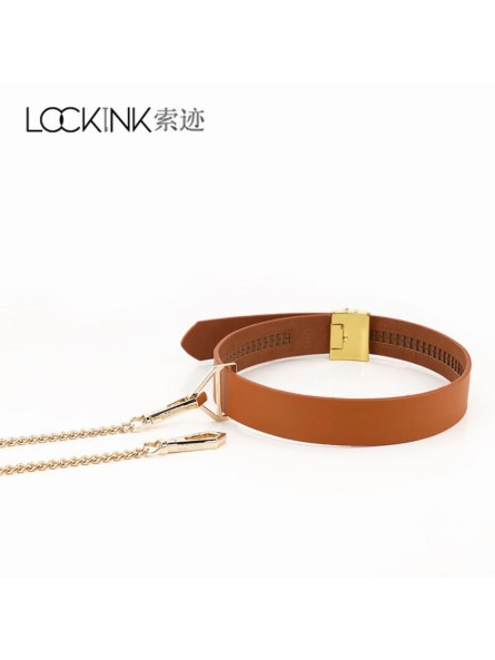 Obroża ze smyczą Collar With Leash Set Brown LOCKINK