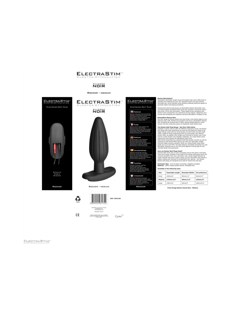 Korek Analny Do Elektrostymulacji Silicone Noir Rocker Butt Plug Medium ElectraStim
