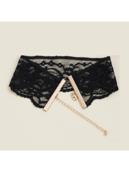 Body Low Cut Lace +Necklace Black/Gold L/XL Kinky Diva