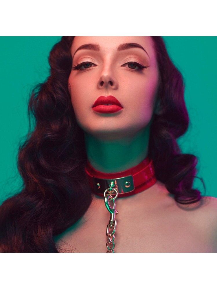 Obroża ze smyczą VEGAS High Gloss O-Ring Collar + Leash Kinky Diva