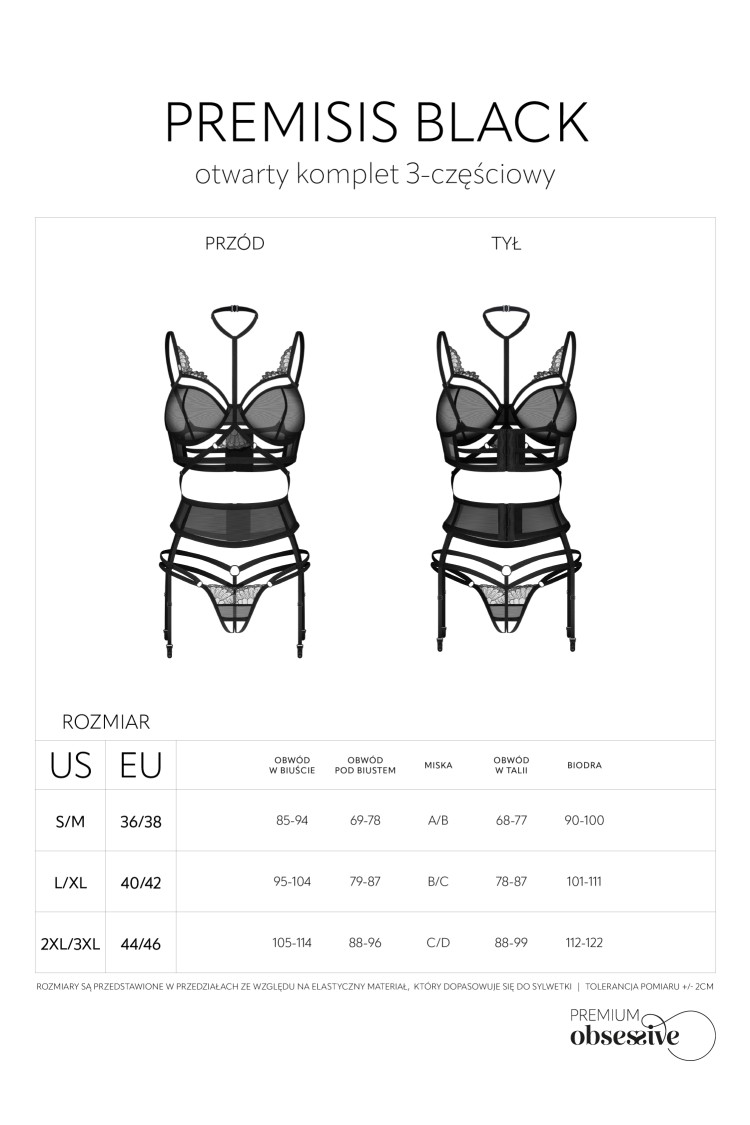 Komplet 3-Częściowy Premisis Black S/M Premium Obsessive