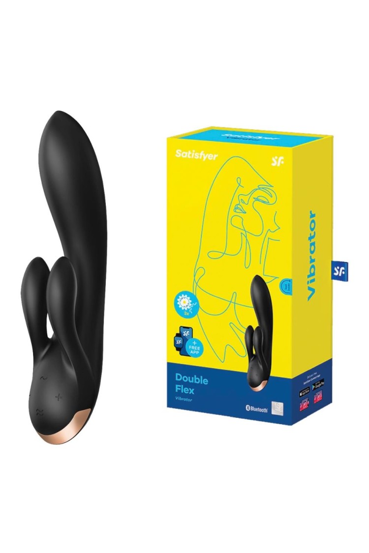 Wibrator króliczek Double Flex Connect App Black Satisfyer