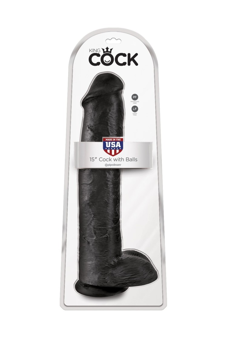 King Cock 15" Cock with Balls Black